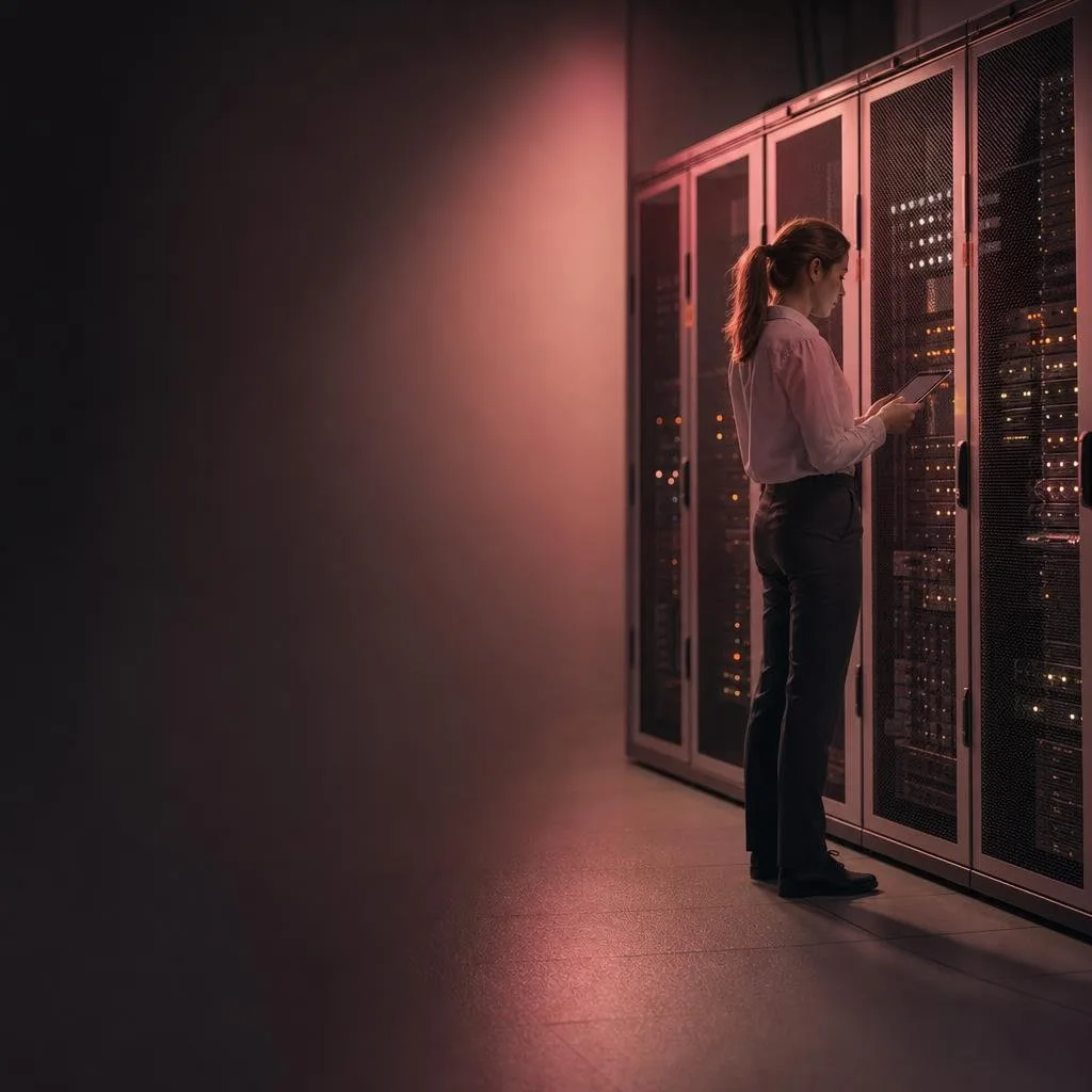 Secure server room with soft rose lighting