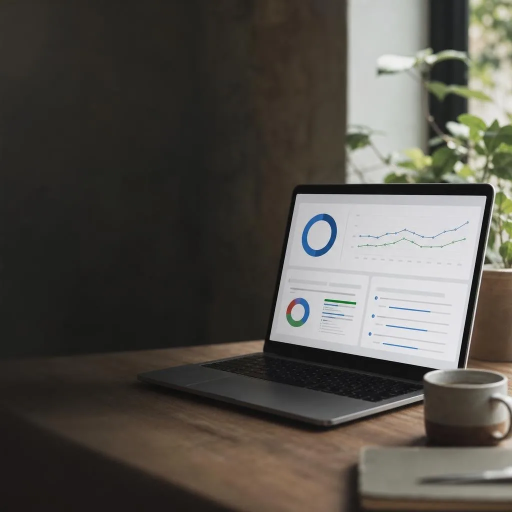 Campaign dashboard with open and click rates on a laptop